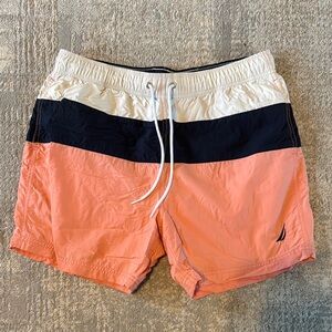 Nautica Pink and Black Swim Trunks Bold Color Block Design
